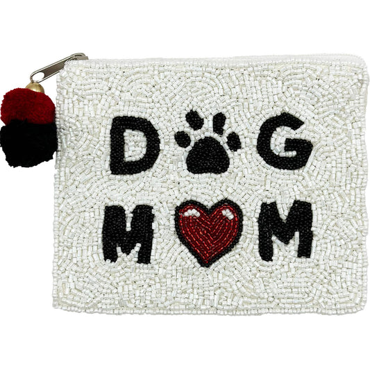 Dog Mom Black Beaded Pouch