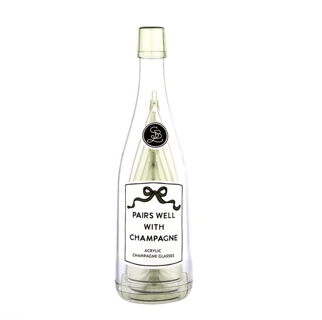 Acrylic Champagne Bottle + Glasses - Pairs Well - Veranda Cafe & Mercantile