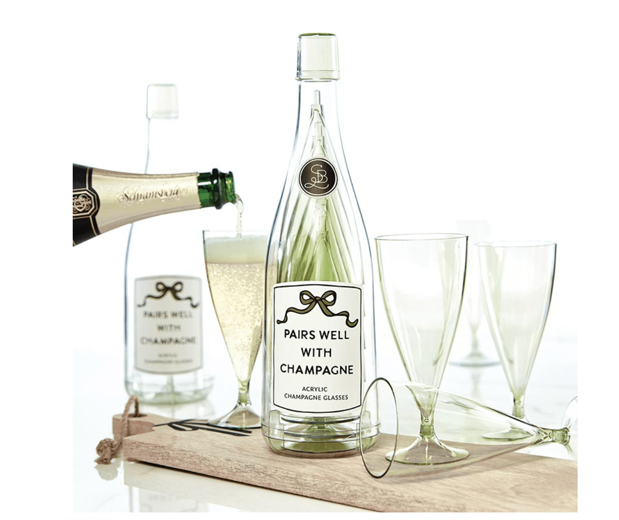 Acrylic Champagne Bottle + Glasses - Pairs Well - Veranda Cafe & Mercantile