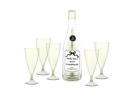 Acrylic Champagne Bottle + Glasses - Pairs Well - Veranda Cafe & Mercantile