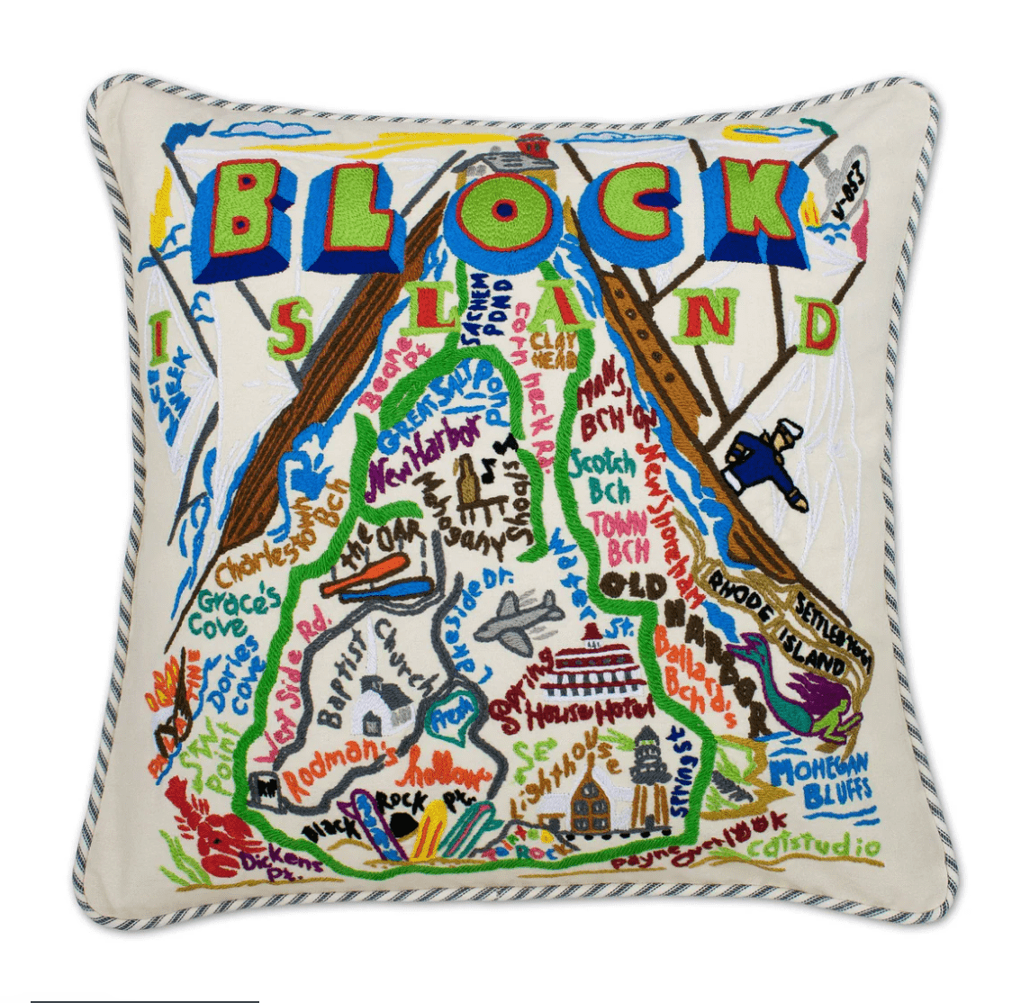 Block Island Hand - Embroidered Pillow - Veranda Cafe & Mercantile