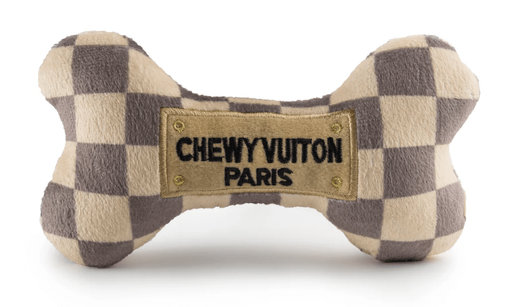 Checker Chewy Vuiton Bones Squeaker Dog Toy - Veranda Cafe & Mercantile