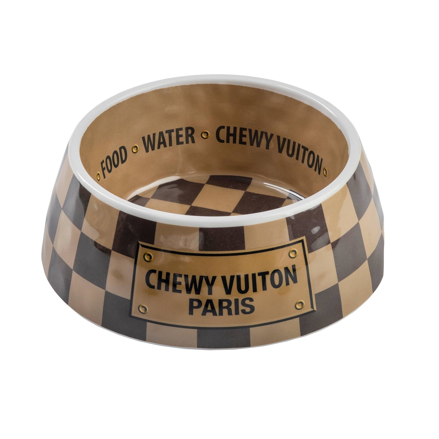 Checker Chewy Vuiton Dog Bowl - Veranda Cafe & Mercantile