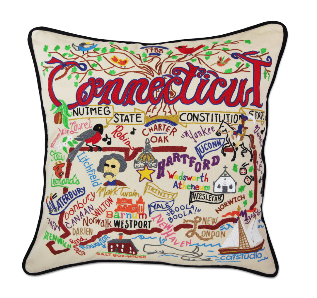 Connecticut Hand - Embroidered Pillow - Veranda Cafe & Mercantile