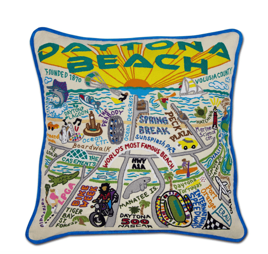 Daytona Beach Hand - Embroidered Pillow - Veranda Cafe & Mercantile