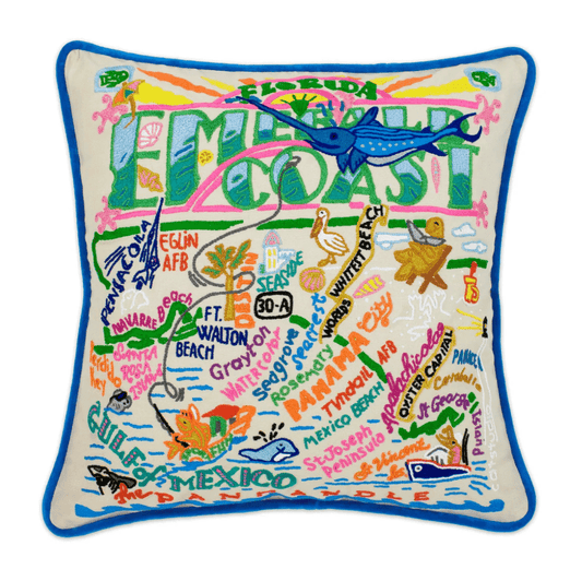 Emerald Coast Hand - Embroidered Pillow - Veranda Cafe & Mercantile