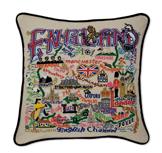 England Hand - Embroidered Pillow - Veranda Cafe & Mercantile