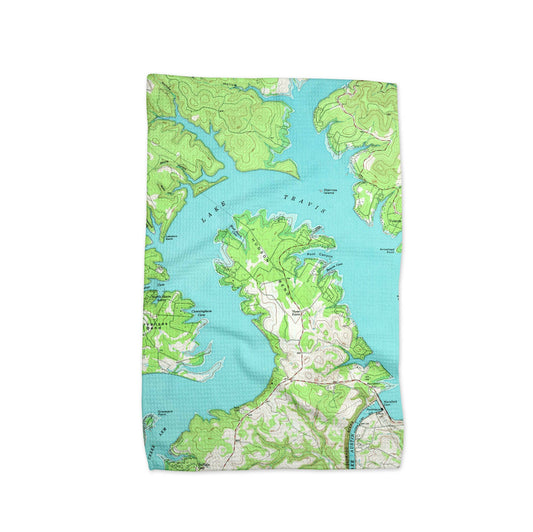 Lake Travis Texas Map Waffle Weave Kitchen Towel
