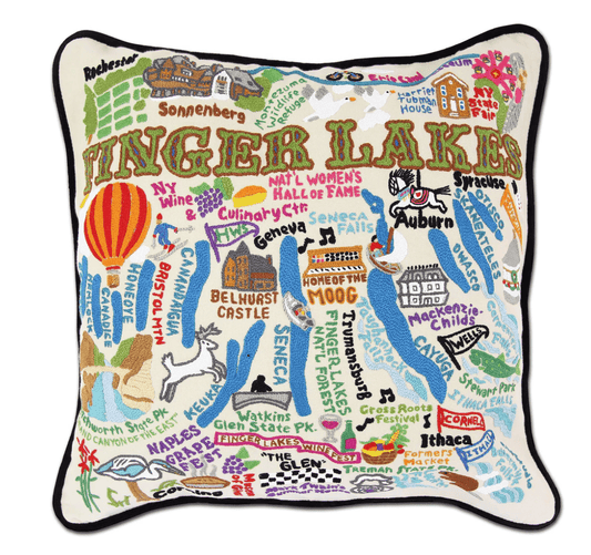 Finger Lakes Hand - Embroidered Pillow - Veranda Cafe & Mercantile