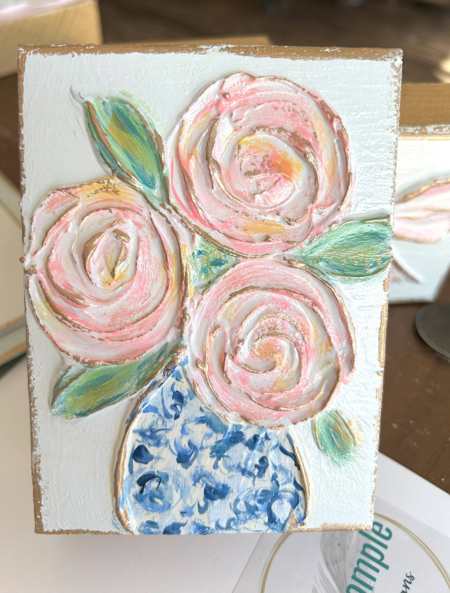 Floral Vase Wood Block - Veranda Cafe & Mercantile