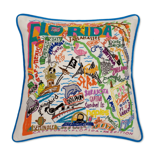 Florida Hand - Embroidered Pillow - Veranda Cafe & Mercantile