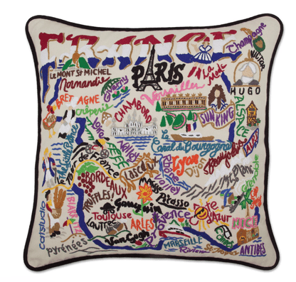 France Hand - Embroidered Pillow - Veranda Cafe & Mercantile