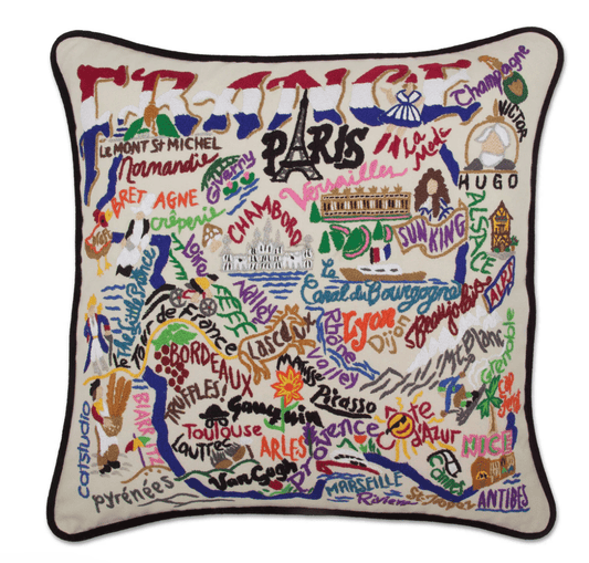 France Hand - Embroidered Pillow - Veranda Cafe & Mercantile