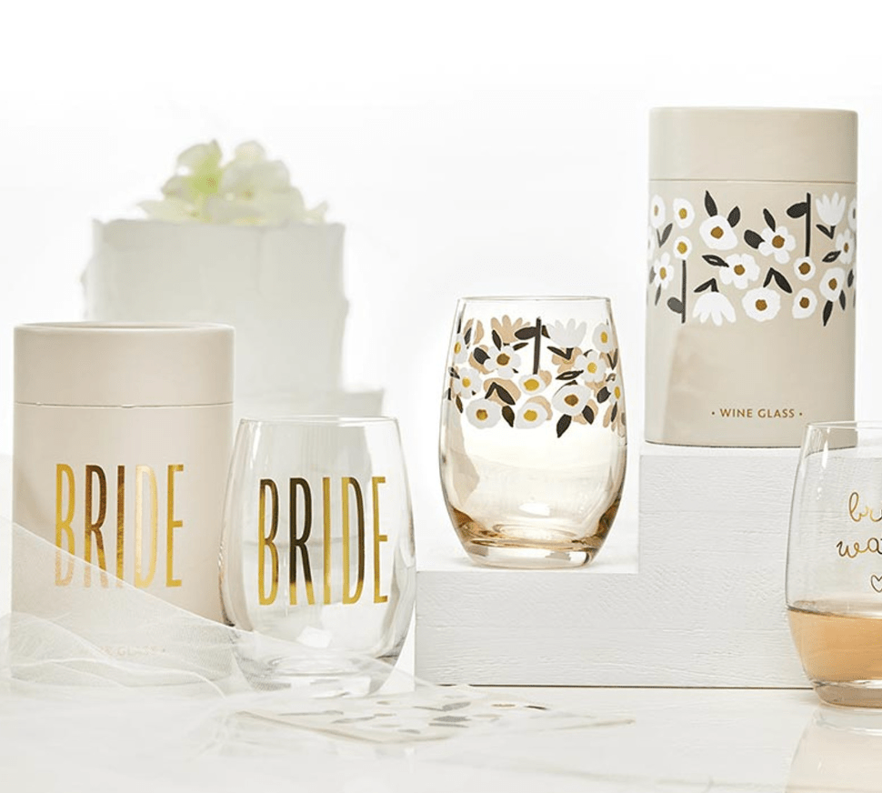 Gold Foil Stemless Wine Glass - Flowers - Veranda Cafe & Mercantile
