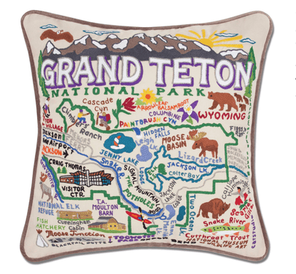 Grand Teton Hand - Embroidered Pillow - Veranda Cafe & Mercantile