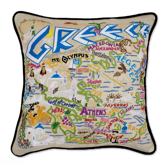 Greece Hand - Embroidered Pillow - Veranda Cafe & Mercantile