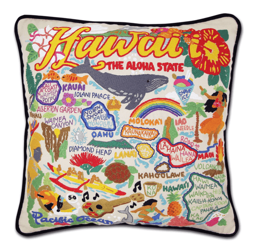 Hawaiian Isles Hand - Embroidered Pillow - Veranda Cafe & Mercantile