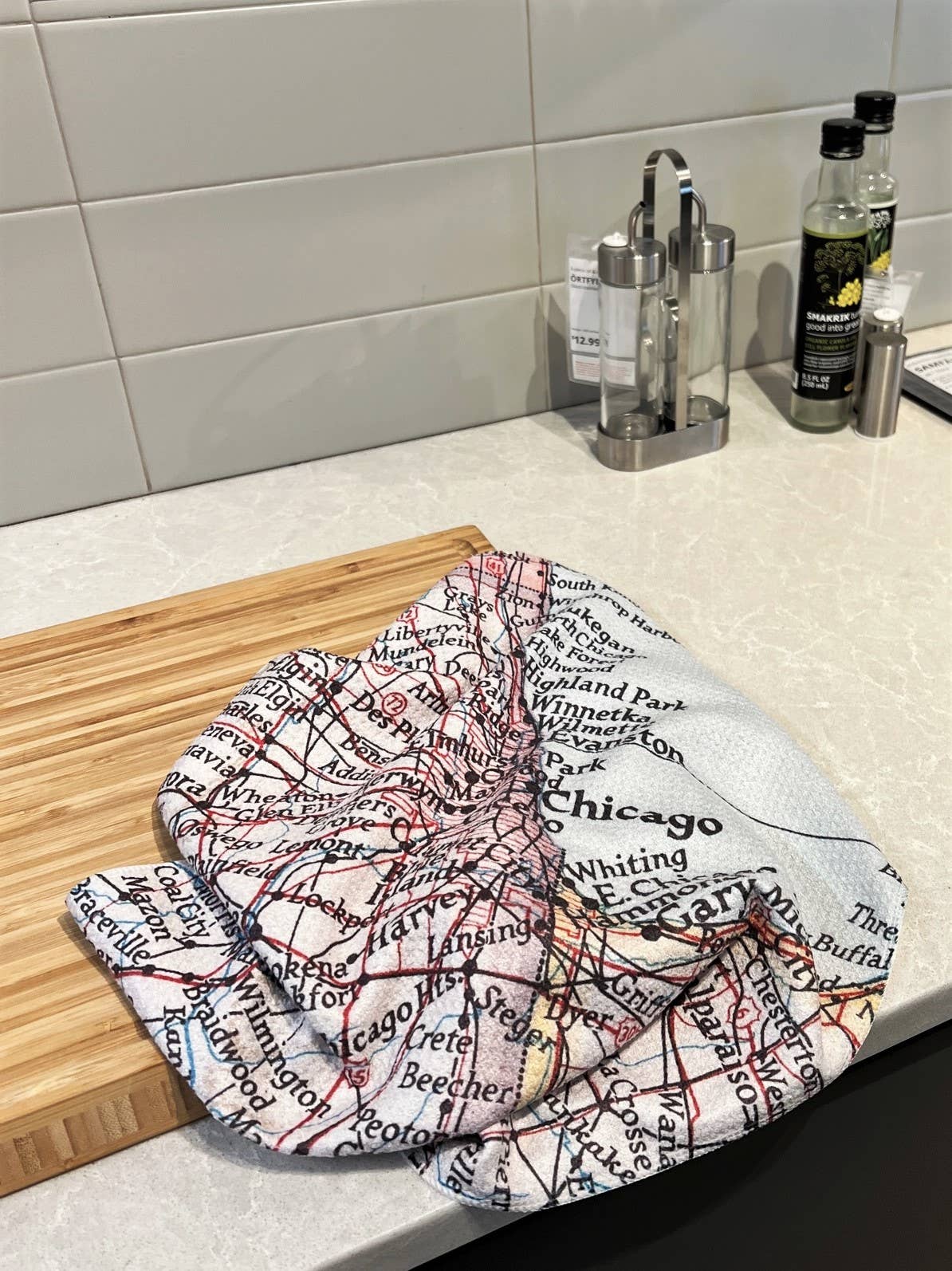 Lake Travis Texas Map Waffle Weave Kitchen Towel - Veranda Cafe & Mercantile
