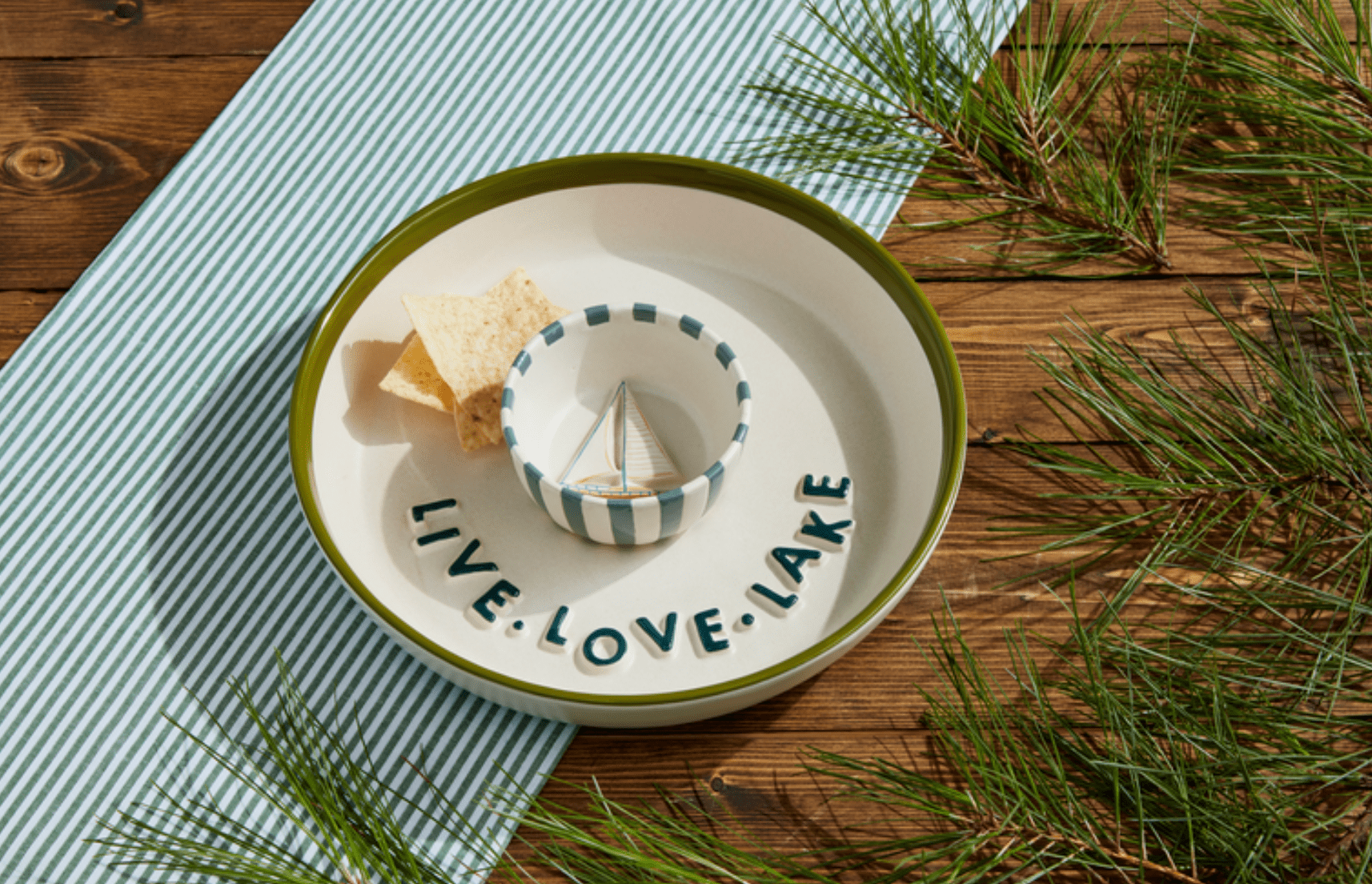 Live Love Lake Chip and Dip Server - Veranda Cafe & Mercantile