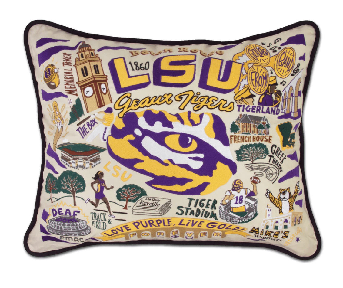Louisiana State University (LSU) Embroidered Pillow - Veranda Cafe & Mercantile