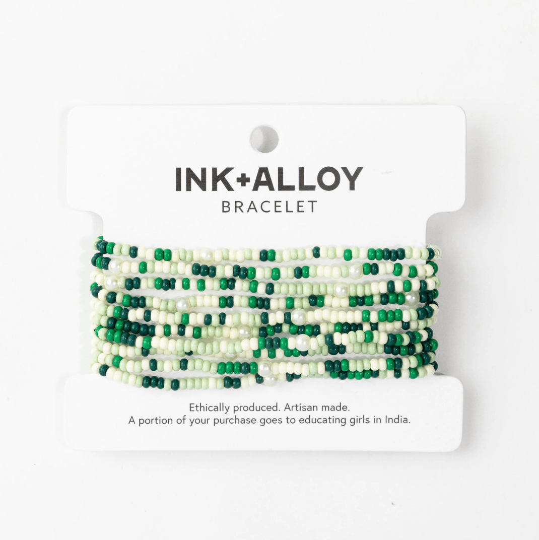 Sage Confetti Beaded 10 Strand Stretch Bracelets Green - Veranda Cafe & Mercantile