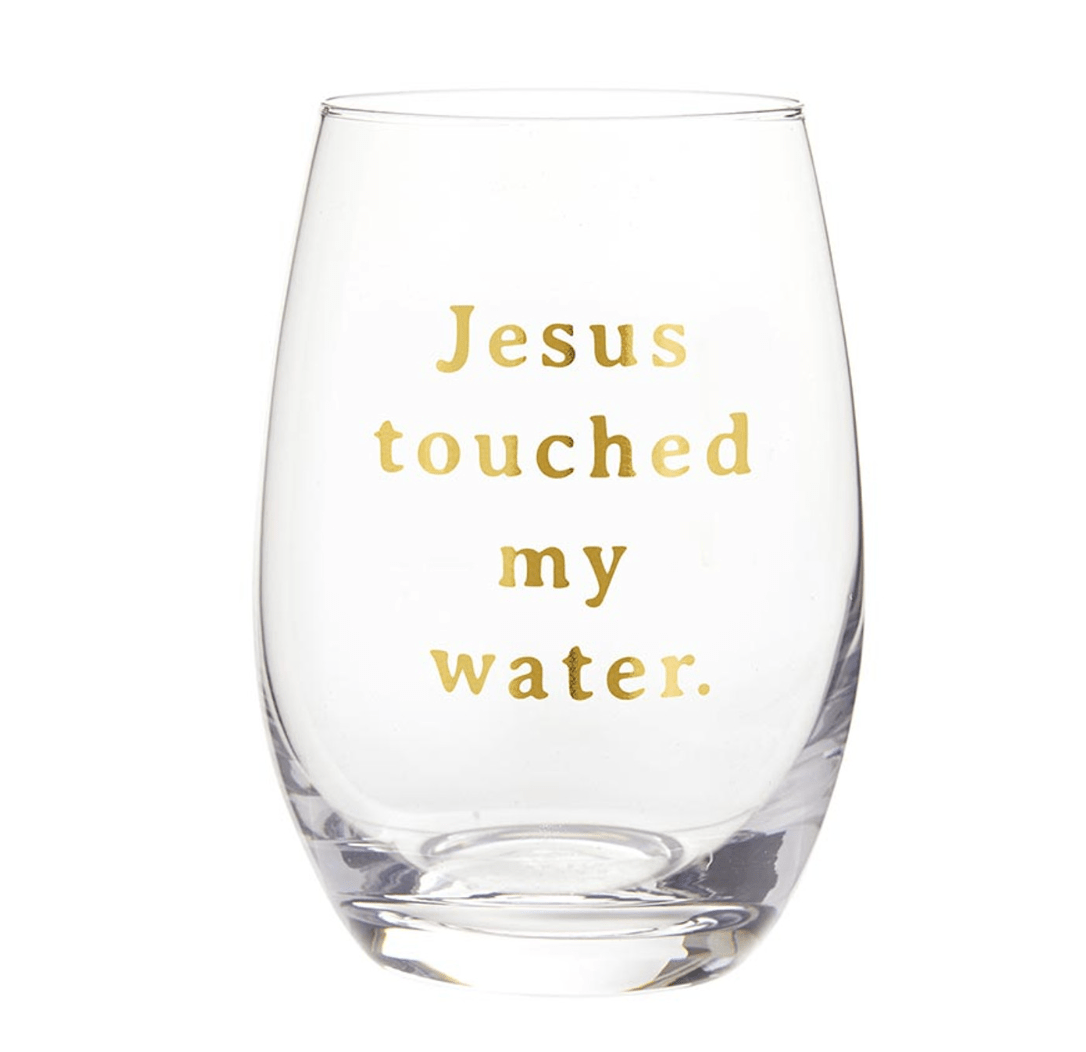 Stemless Wine Glass - Jesus Touched My Water - Veranda Cafe & Mercantile