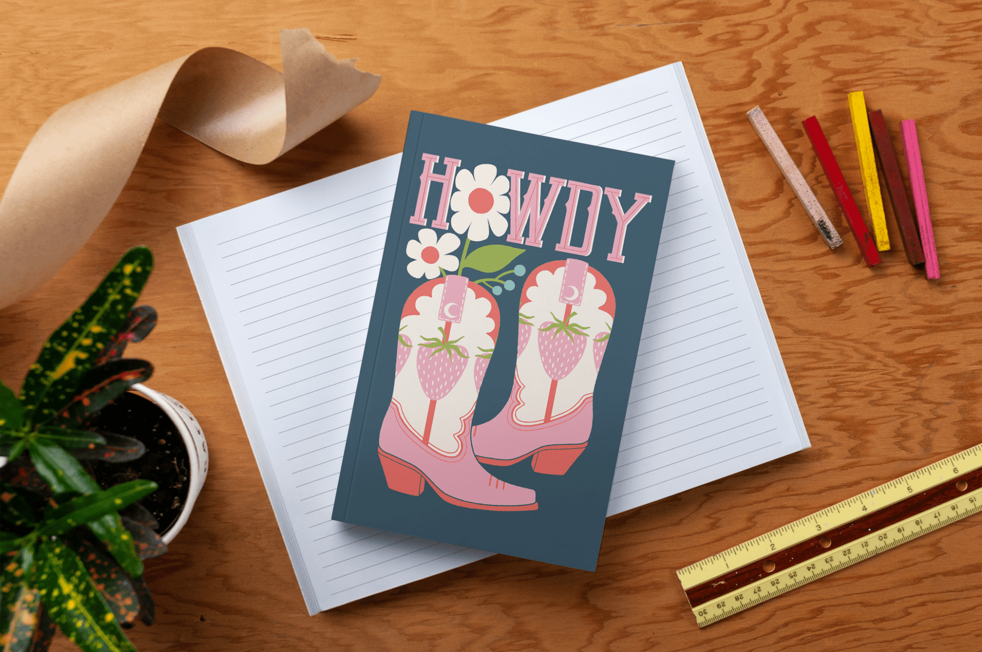 Strawberry Boots Classic Layflat Notebook - Veranda Cafe & Mercantile