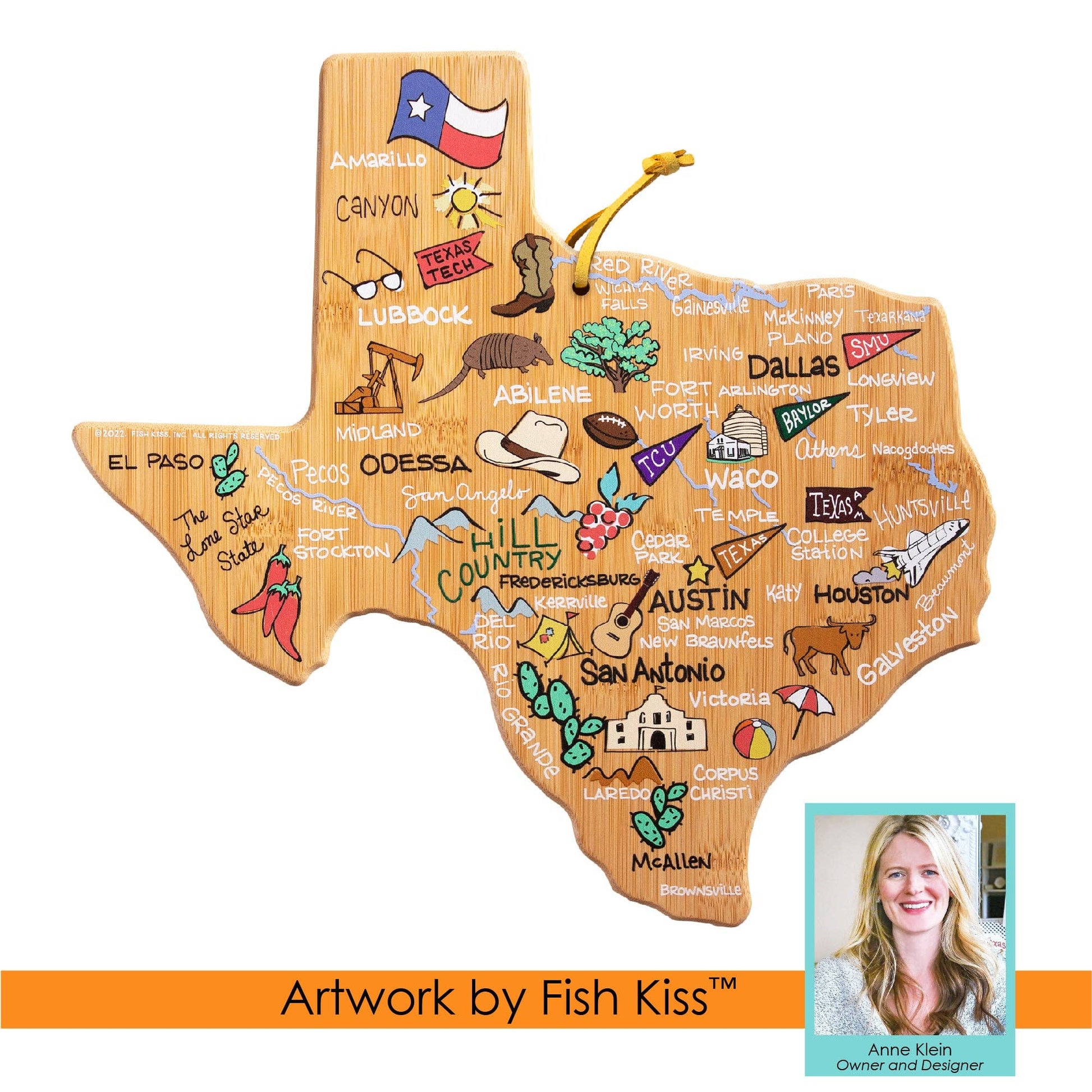 Texas Cutting Board with Artwork by Fish Kiss™ - Veranda Cafe & Mercantile