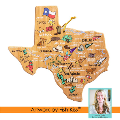 Texas Cutting Board with Artwork by Fish Kiss™ - Veranda Cafe & Mercantile