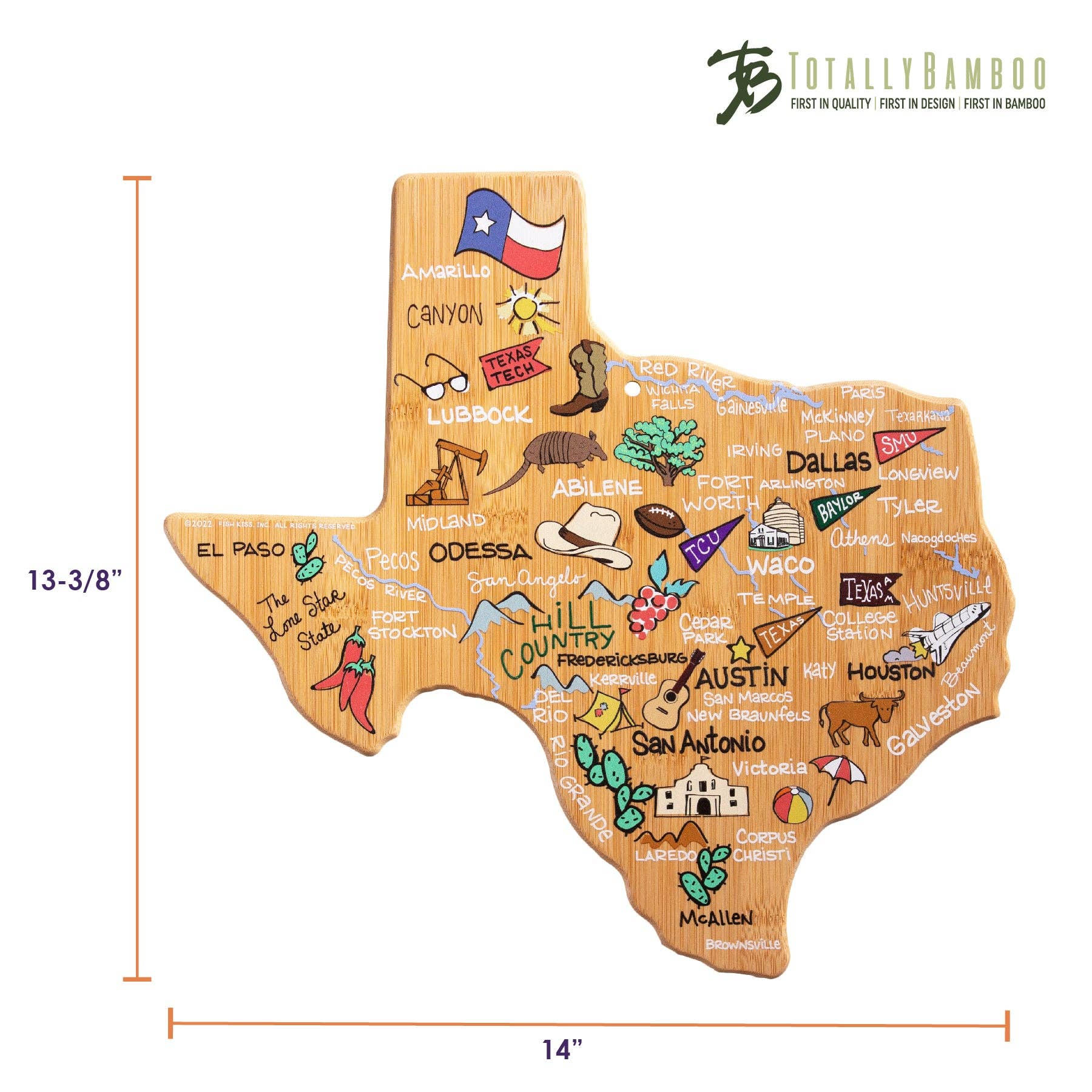 Texas Cutting Board with Artwork by Fish Kiss™ - Veranda Cafe & Mercantile