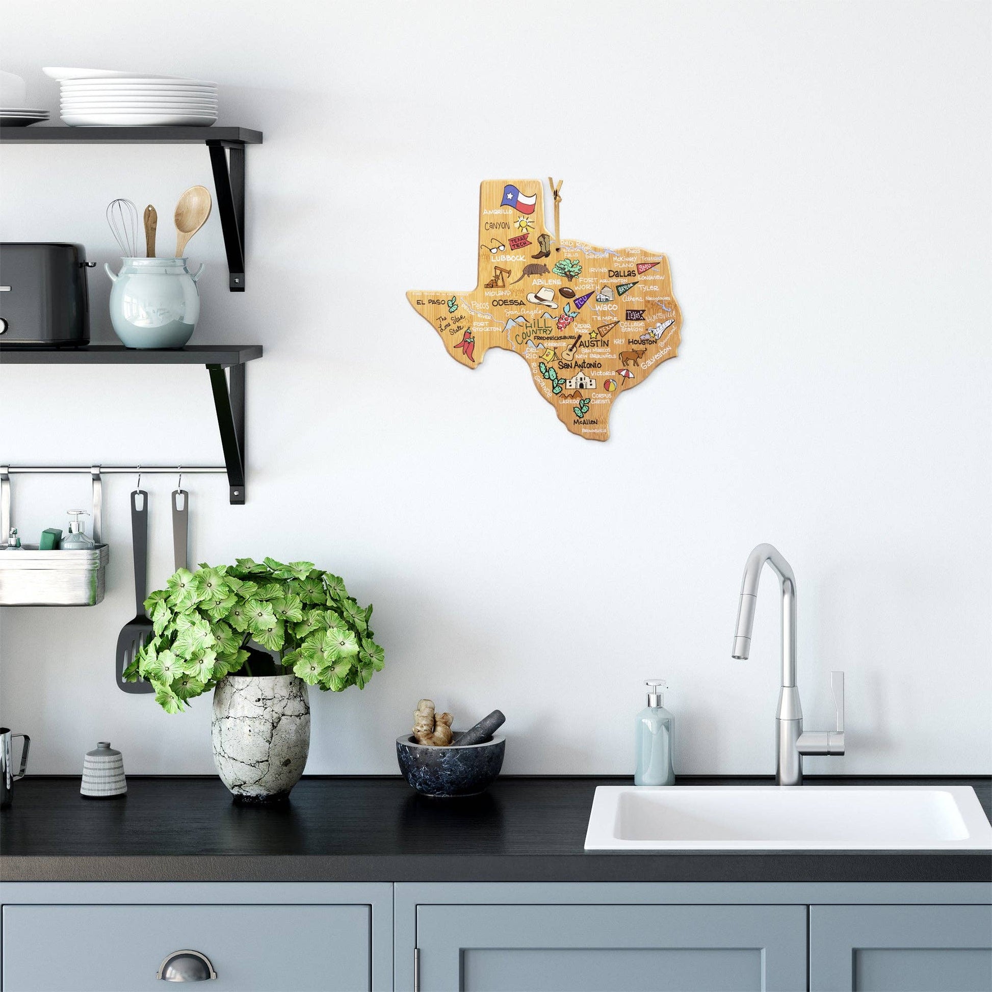 Texas Cutting Board with Artwork by Fish Kiss™ - Veranda Cafe & Mercantile