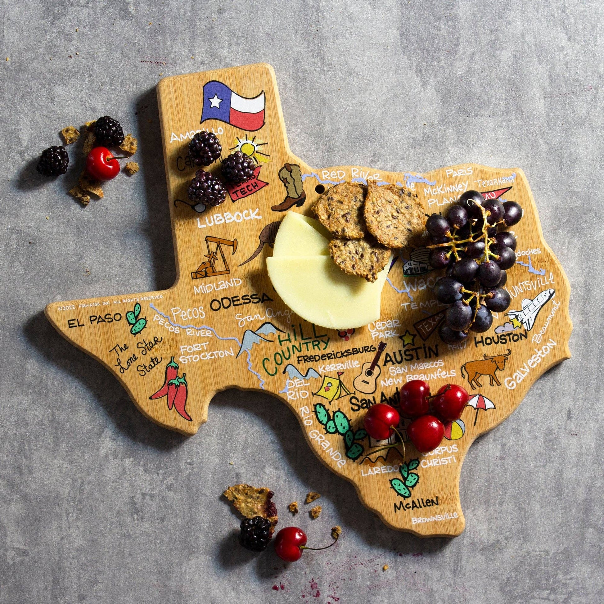Texas Cutting Board with Artwork by Fish Kiss™ - Veranda Cafe & Mercantile