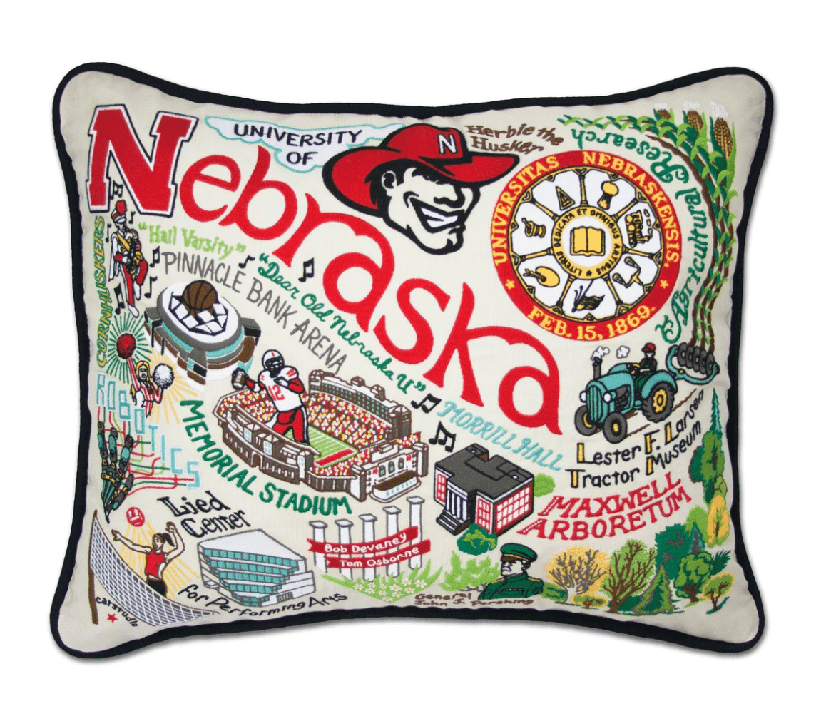 University of Nebraska Embroidered Pillow - Veranda Cafe & Mercantile