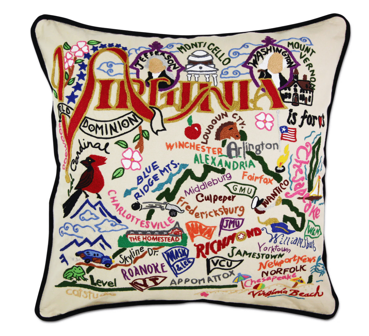 Virginia Hand - Embroidered Pillow - Veranda Cafe & Mercantile