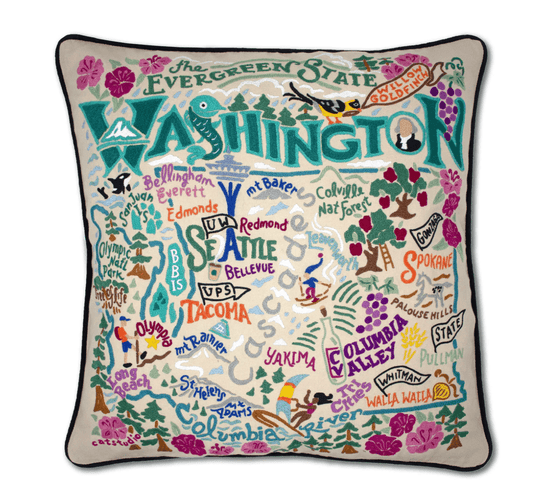 Washington Hand - Embroidered Pillow - Veranda Cafe & Mercantile